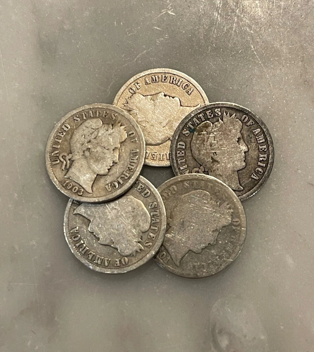 [Lot of 5] Barber Dimes - 90% Silver - CHOOSE HOW MANY LOTS OF 5 COINS!-3