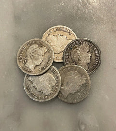 [Lot of 5] Barber Dimes - 90% Silver - CHOOSE HOW MANY LOTS OF 5 COINS!-3