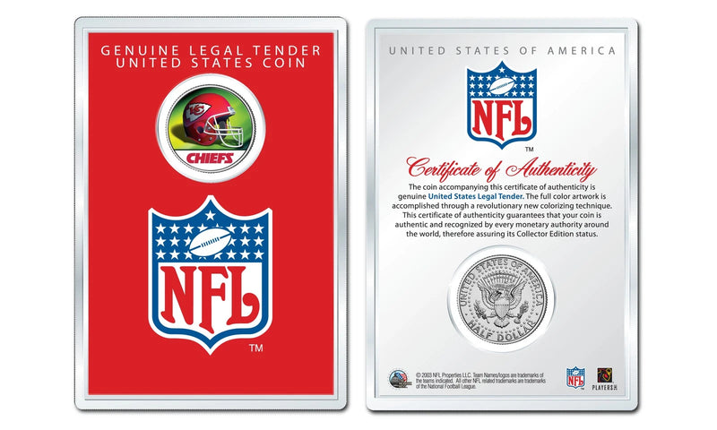 KANSAS CITY CHIEFS NFL Helmet JFK Half Dollar Coin w/ NFL Display Case LICENSED-1