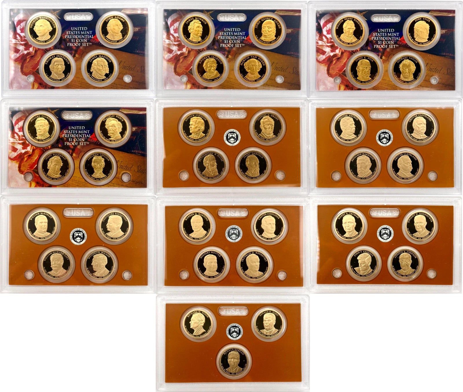 2007-2016 Presidential Dollar 39 Coin S Proof Set wOriginal Mint Lenses (No COA)-11