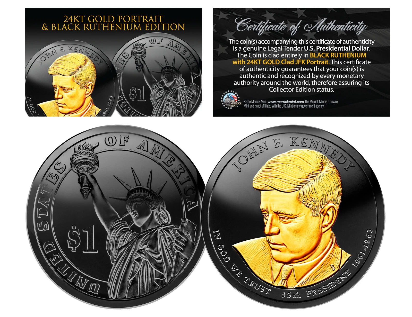 Black RUTHENIUM John Kennedy 2015 Presidential $1 Dollar Coin 24K Enigma D Mint-1