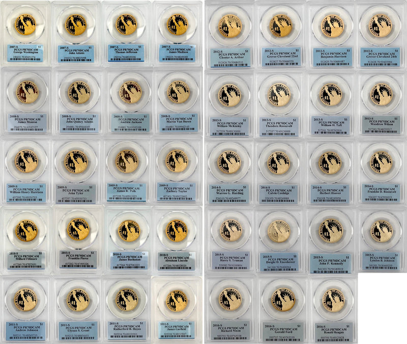 2007 - 2010, 2011 - 2016 S COMPLETE 39 Presidential $1 PCGS 70 Proof Dollar Set-11
