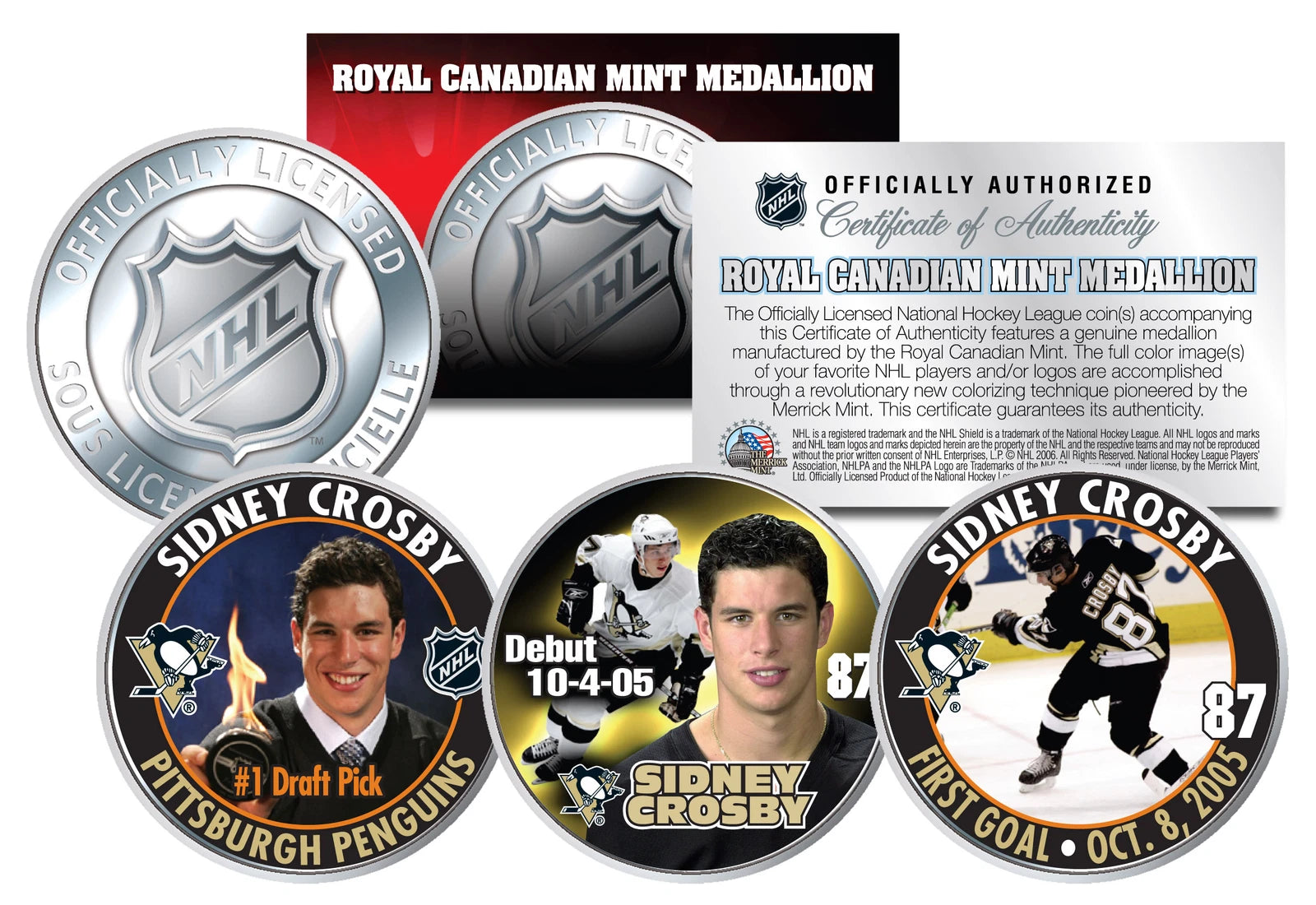 2005-06 SIDNEY CROSBY Royal Canadian Mint Medallions NHL Rookie 3-Coin Full Set