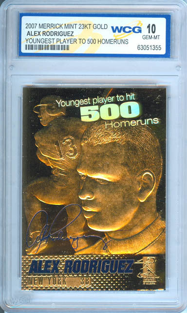 2007 ALEX RODRIGUEZ 500 HR's 23K GOLD CARD GEM MINT 10