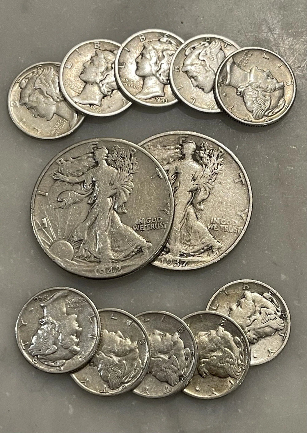 $2 Face 90% Silver 2 Walking Liberty Half Dollar 10 Mercury Dime Choose # Lots-2