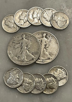 $2 Face 90% Silver 2 Walking Liberty Half Dollar 10 Mercury Dime Choose # Lots-2