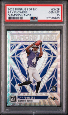 Graded 2023 Donruss Optic Zay Flowers #DHZF Diamond Hands Football Card PSA 10-1