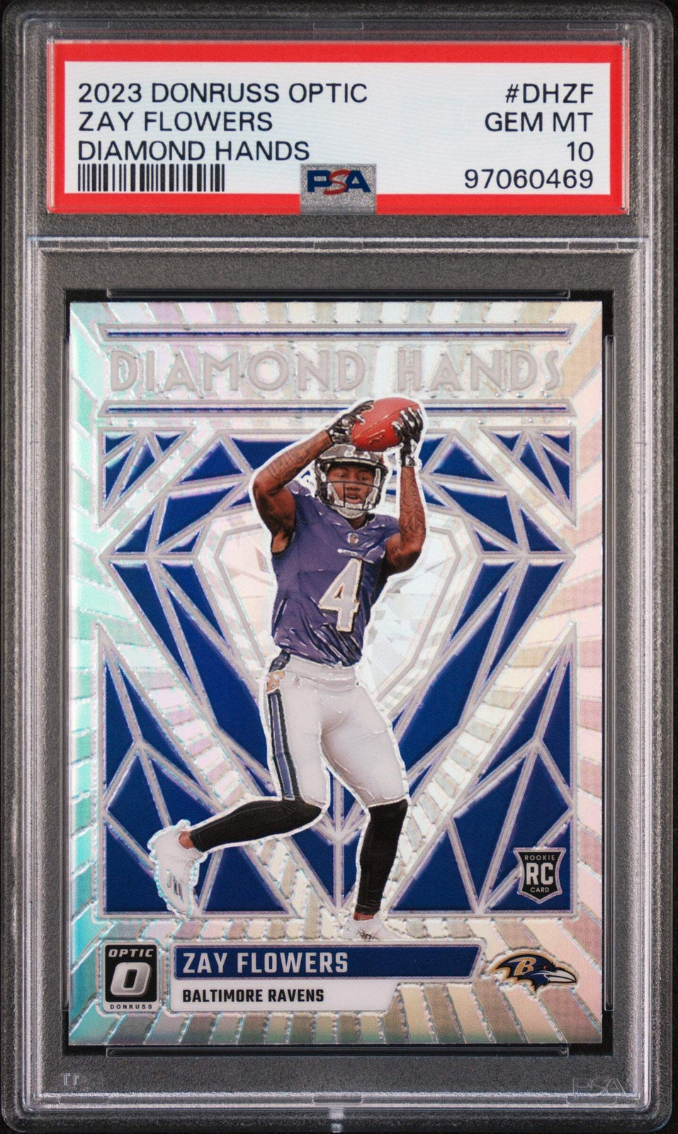 Graded 2023 Donruss Optic Zay Flowers #DHZF Diamond Hands Football Card PSA 10