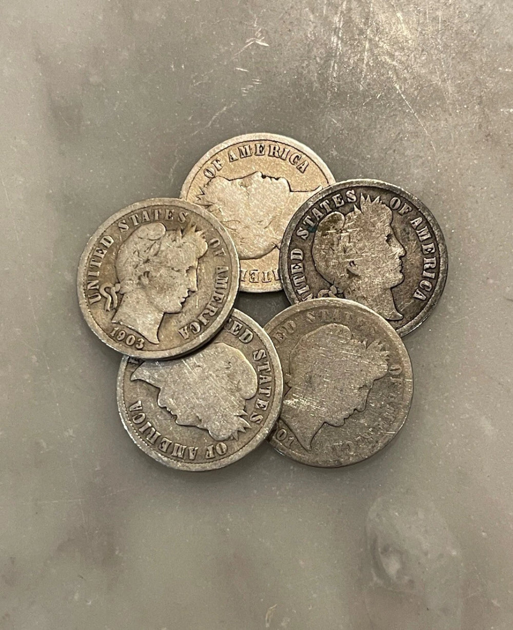 [Lot of 5] Barber Dimes - 90% Silver - CHOOSE HOW MANY LOTS OF 5 COINS!-5