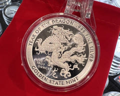 2024 Year of the DRAGON 1 oz .999 FINE SILVER BU ROUND IN A CAPSULE Gsm-3