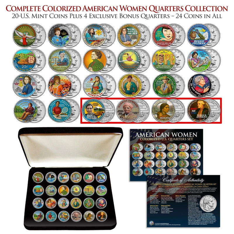 American Women Quarters Colorized 20-Coin Set + 4 Exclusive Bonus Coins with BOX-2