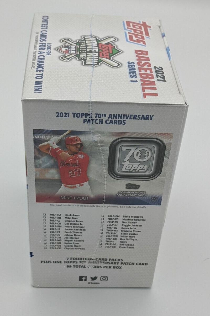 Factory Sealed 7 Pack Blaster Box 2021 Topps Series 1 Baseball Cards with Patch-3