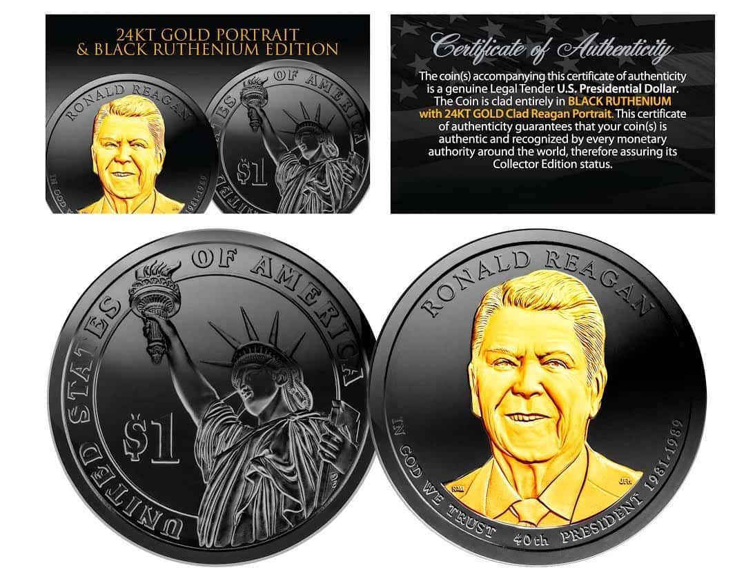 Black Ruthenium 2016 RONALD REAGAN Presidential Dollar Coin w/ 24K Gold (P Mint)