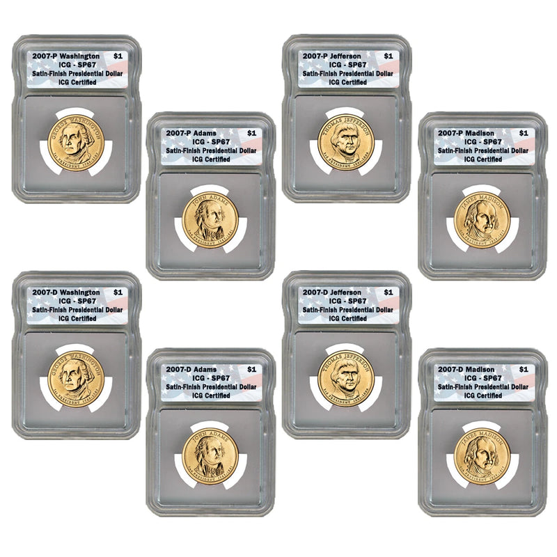 2007 P+D Presidential Dollar Satin Finish SP67 8 coin Set-1