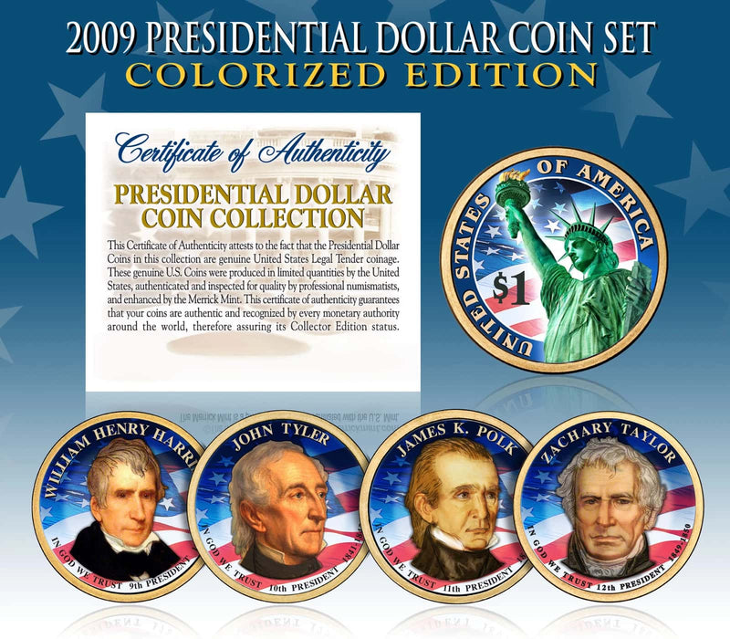 2009 Presidential $1 Dollar COLORIZED President 4-Coin Complete Set w/Capsules-1