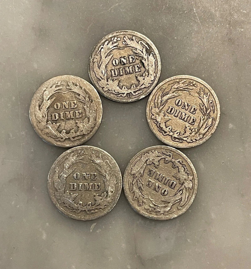 [Lot of 5] Barber Dimes - 90% Silver - CHOOSE HOW MANY LOTS OF 5 COINS!-6