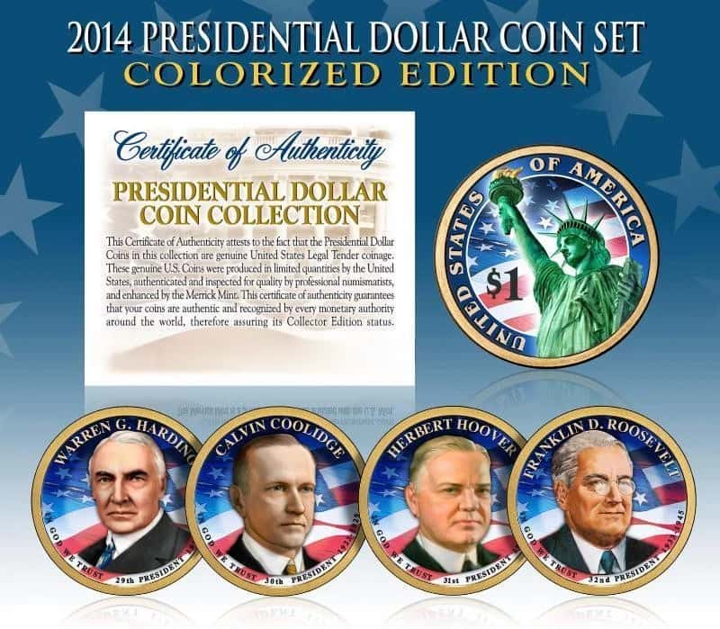 2014 Presidential $1 Dollar COLORIZED President 4-Coin Complete Set w/Capsules-1