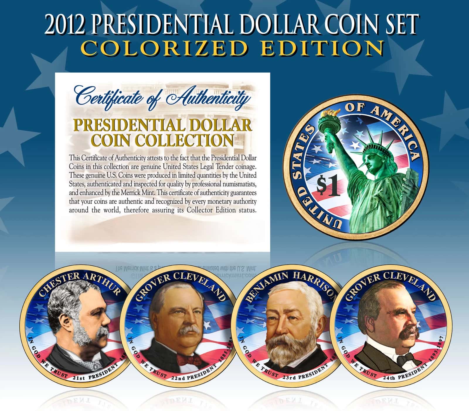 2012 Presidential $1 Dollar COLORIZED President 4-Coin Complete Set w/Capsules-1