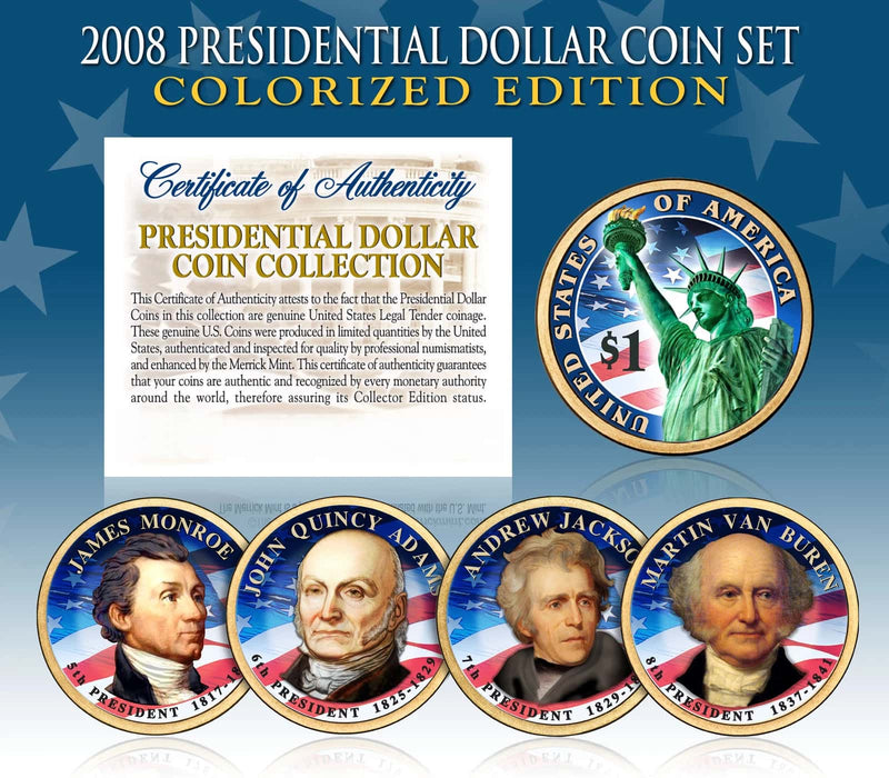 2008 Presidential $1 Dollar COLORIZED President 4-Coin Set Complete w/Capsules-1