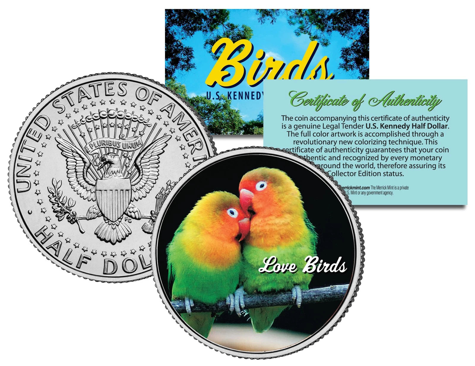 LOVE BIRDS JFK Kennedy Half Dollar US Colorized Coin