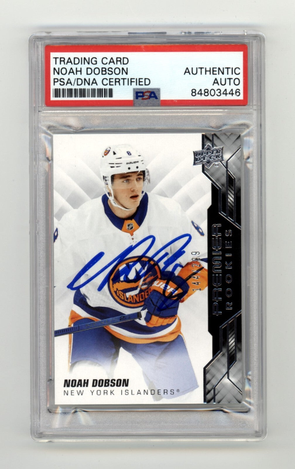 Noah Dobson 2019-20 Upper Deck Premier Rookie RC #/299 Signed PSA Auto-1
