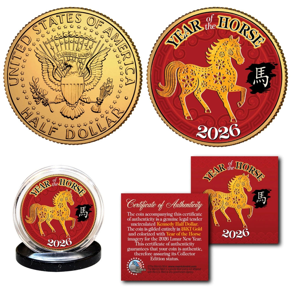 2026 Lunar New YEAR OF THE HORSE 24K Gold Plated JFK Kennedy Half Dollar Coin-1