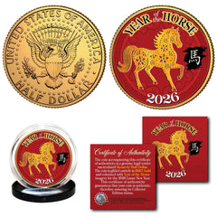 2026 Lunar New YEAR OF THE HORSE 24K Gold Plated JFK Kennedy Half Dollar Coin-1