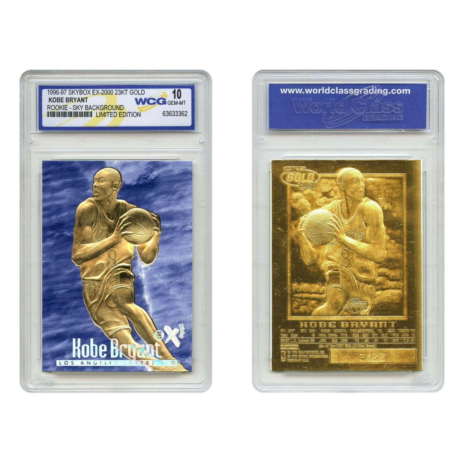 1996-97 KOBE BRYANT SKYBOX EX-2000 Credentials 23K GOLD ROOKIE BLUE GEM-MINT 10-1