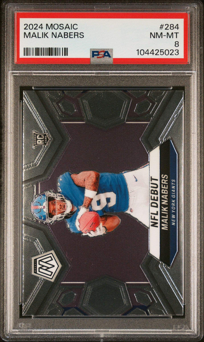 Graded 2024 Panini Mosaic Malik Nabers #284 Rookie RC Football Card PSA 8-1