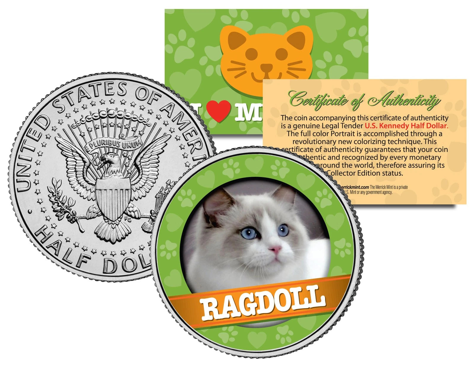 RAGDOLL Cat JFK Kennedy Half Dollar US Colorized Coin