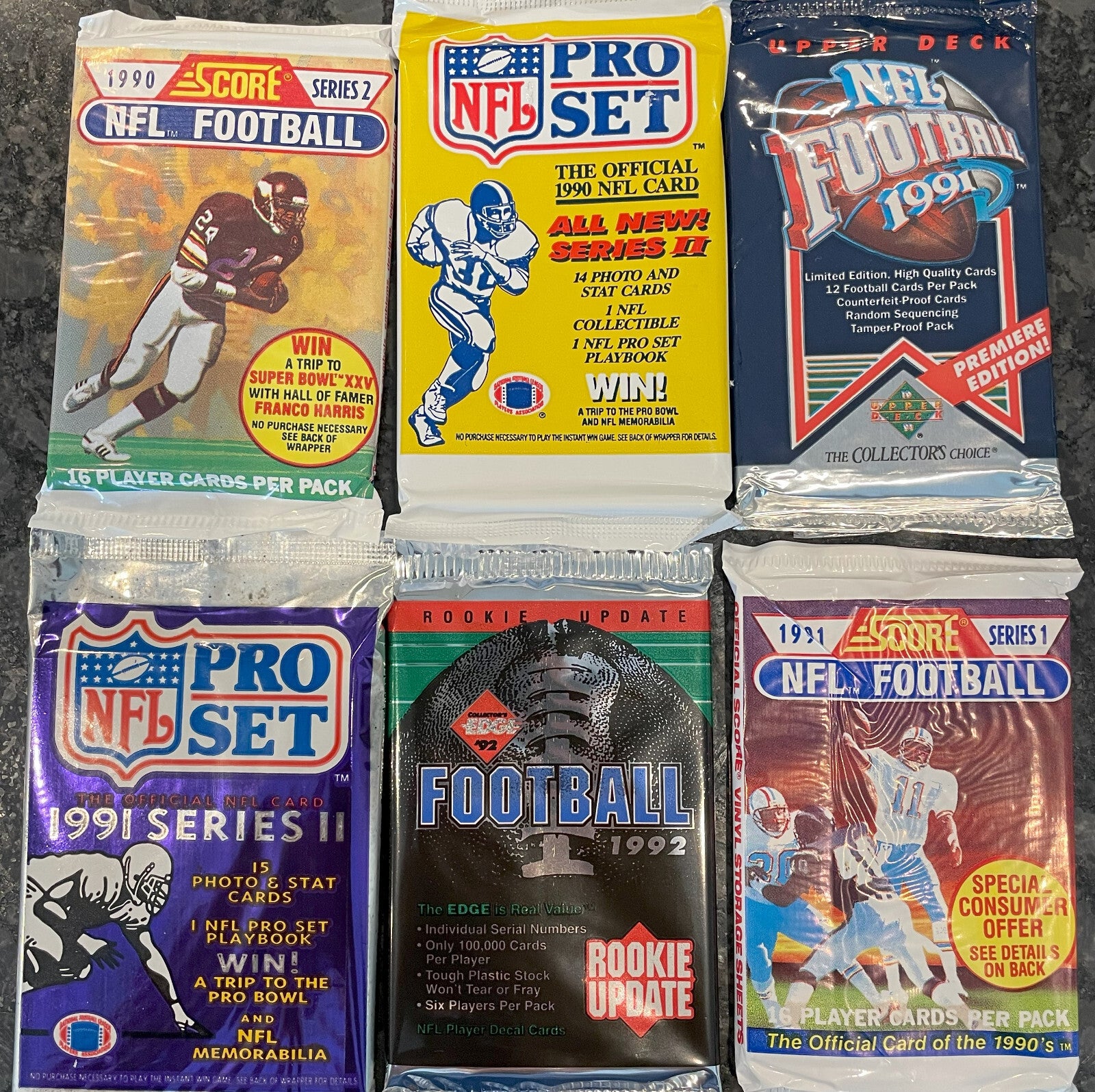 Vintage NFL Football Cards Lot 74+ Cards – 6 Factory Sealed Unopened Packs, Old School Football Card Bundle-4
