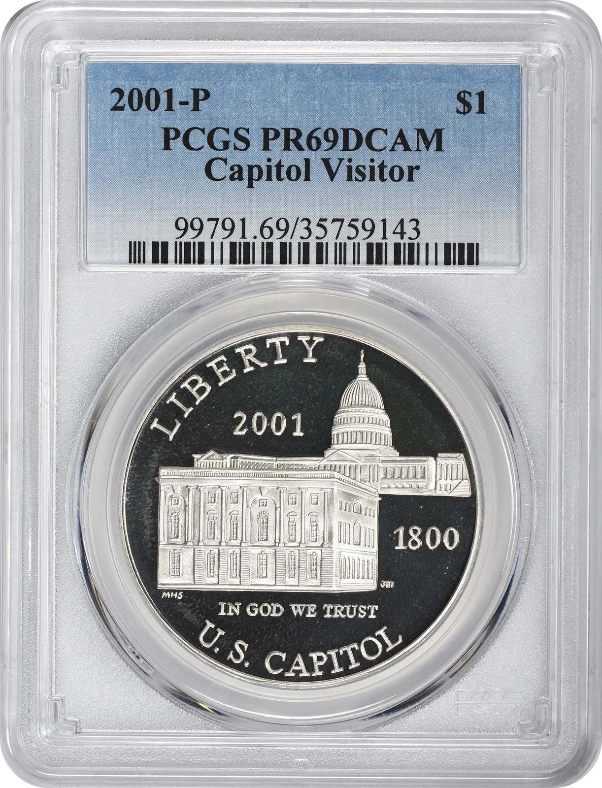 2001-P Capitol Visitor Center Silver Commemorative Dollar PR69DCAM PCGS Proof 69
