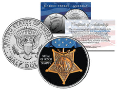MARINES MEDAL OF HONOR Colorized JFK Kennedy Half Dollar US Coin MILITARY VALOR-1