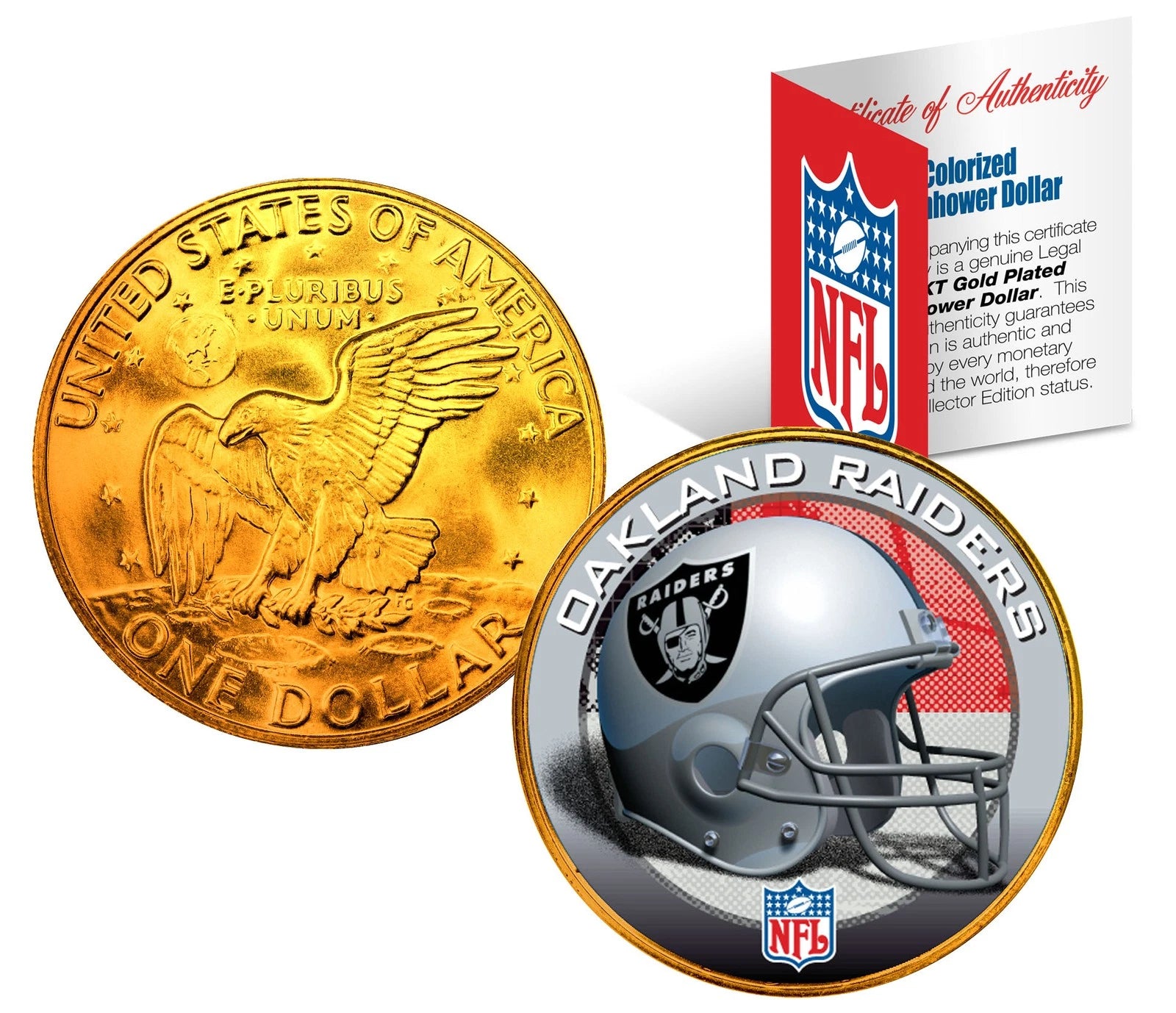 OAKLAND RAIDERS NFL 24K Gold Plated IKE Dollar U.S. Coin * OFFICIALLY LICENSED *