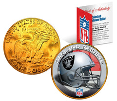 OAKLAND RAIDERS NFL 24K Gold Plated IKE Dollar U.S. Coin * OFFICIALLY LICENSED *-1