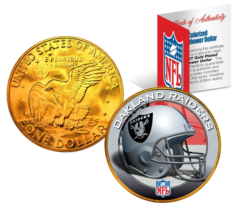 OAKLAND RAIDERS NFL 24K Gold Plated IKE Dollar U.S. Coin * OFFICIALLY LICENSED *-1