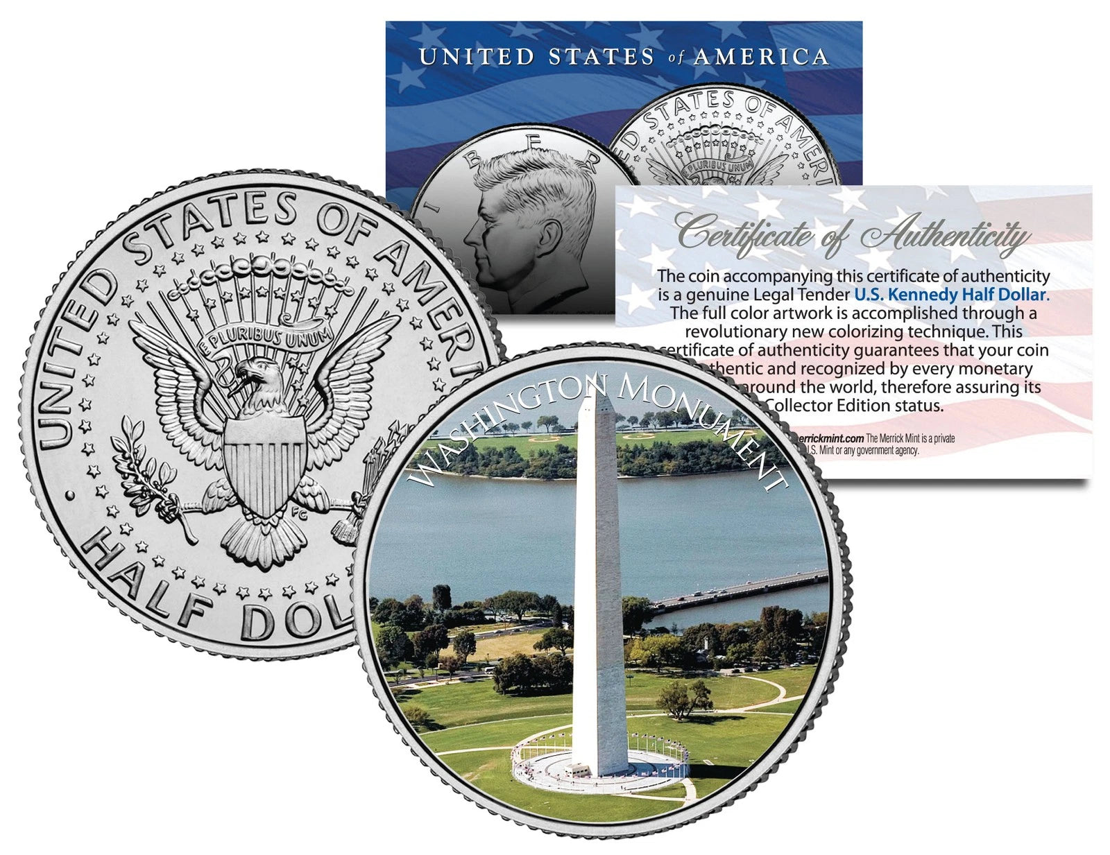 WASHINGTON MONUMENT ** Washington D.C. ** JFK Kennedy Half Dollar U.S. Coin