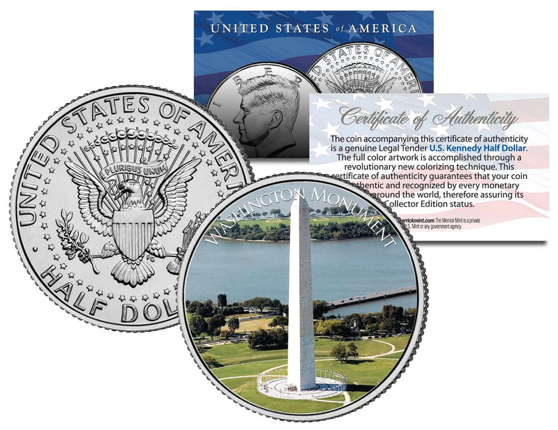 WASHINGTON MONUMENT ** Washington D.C. ** JFK Kennedy Half Dollar U.S. Coin-1