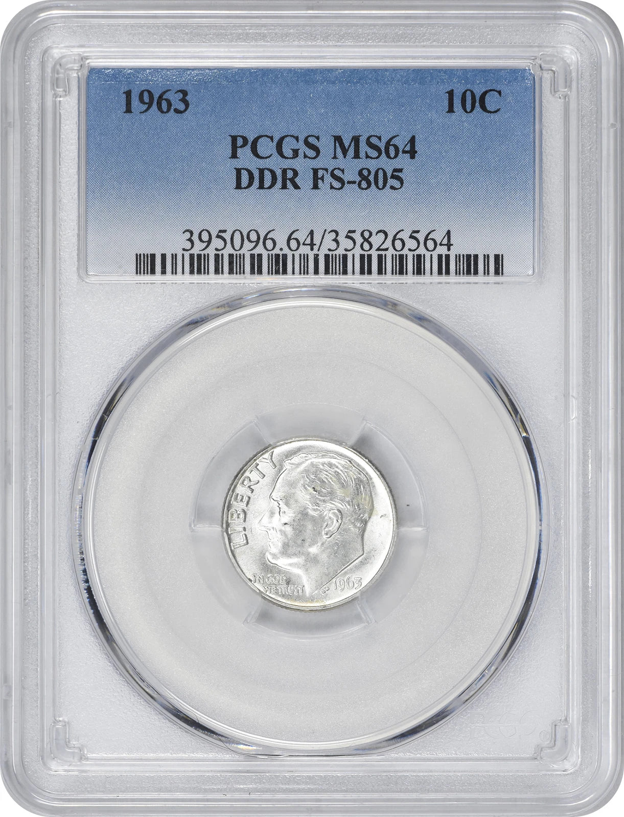 1963 Roosevelt Silver Dime DDR FS-805 MS64 PCGS-1