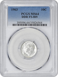 1963 Roosevelt Silver Dime DDR FS-805 MS64 PCGS-1