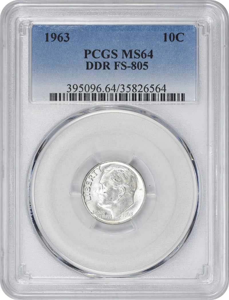 1963 Roosevelt Silver Dime DDR FS-805 MS64 PCGS-1