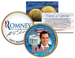 President MITT ROMNEY 24K Gold Plated JFK Half Dollar Colorized Coin RARE PROMO-1