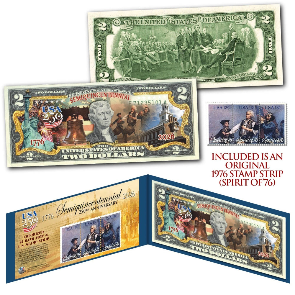 America 250th Anniversary Spirit of '76 Stamp Strip X July 4th USA250 $2 US Bill-1