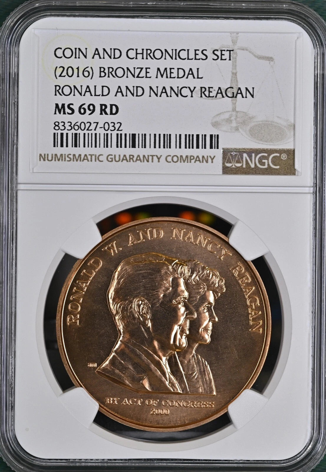 Coin and Chronicles Set 2016 Bronze Medal Ronald and Nancy Reagan NGC MS 69 RD-2