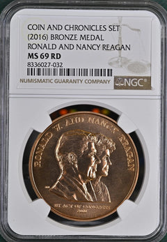 Coin and Chronicles Set 2016 Bronze Medal Ronald and Nancy Reagan NGC MS 69 RD-2