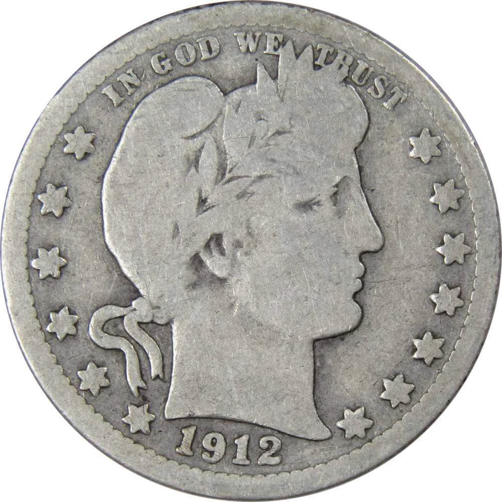1912 Barber Quarter Circulated Silver 25c Coin Collectible-1