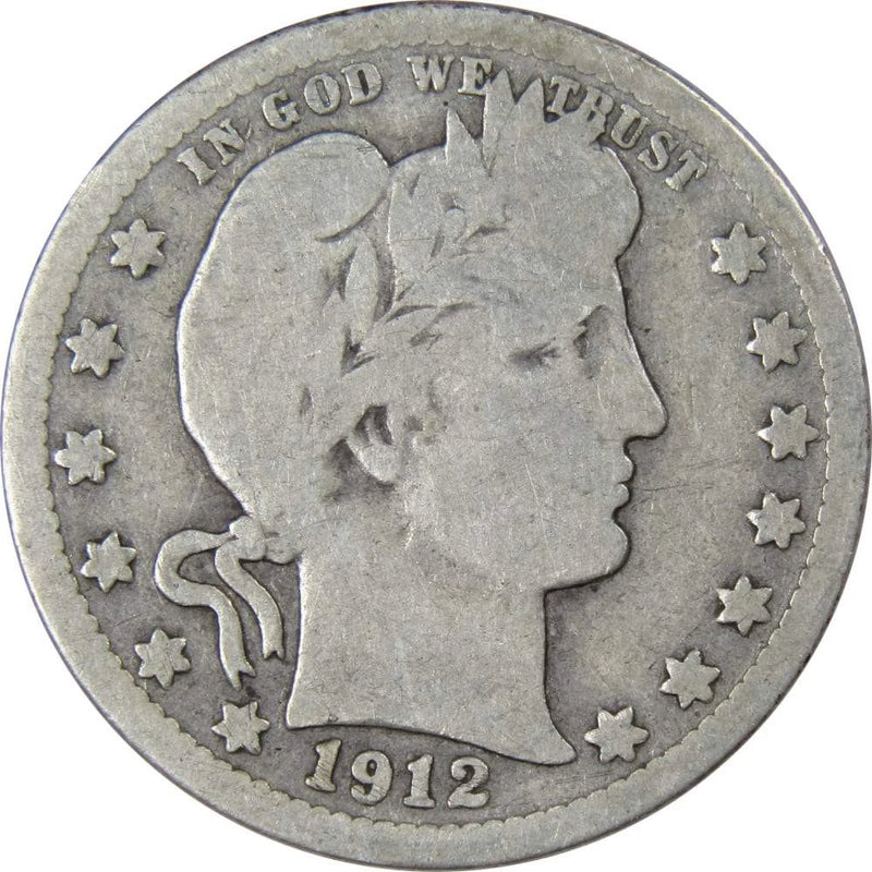 1912 Barber Quarter Circulated Silver 25c Coin Collectible-1