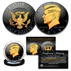 Black RUTHENIUM 2025 JFK Half Dollar U.S. Coin w/ 2-SIDED 24K Gold (Phila MINT)-1