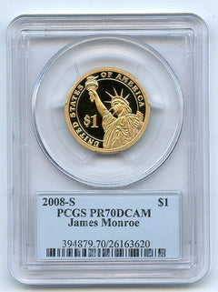 2008 S $1 James Monroe Dollar PCGS PR70DCAM-1