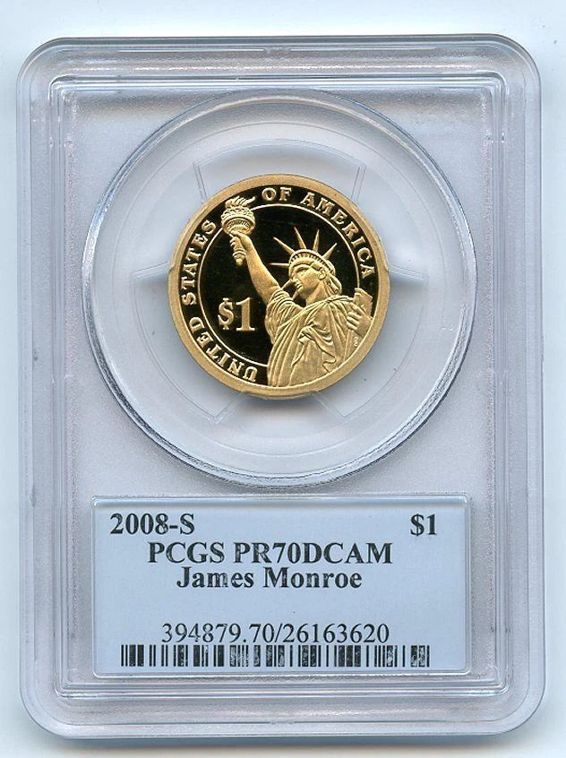 2008 S $1 James Monroe Dollar PCGS PR70DCAM